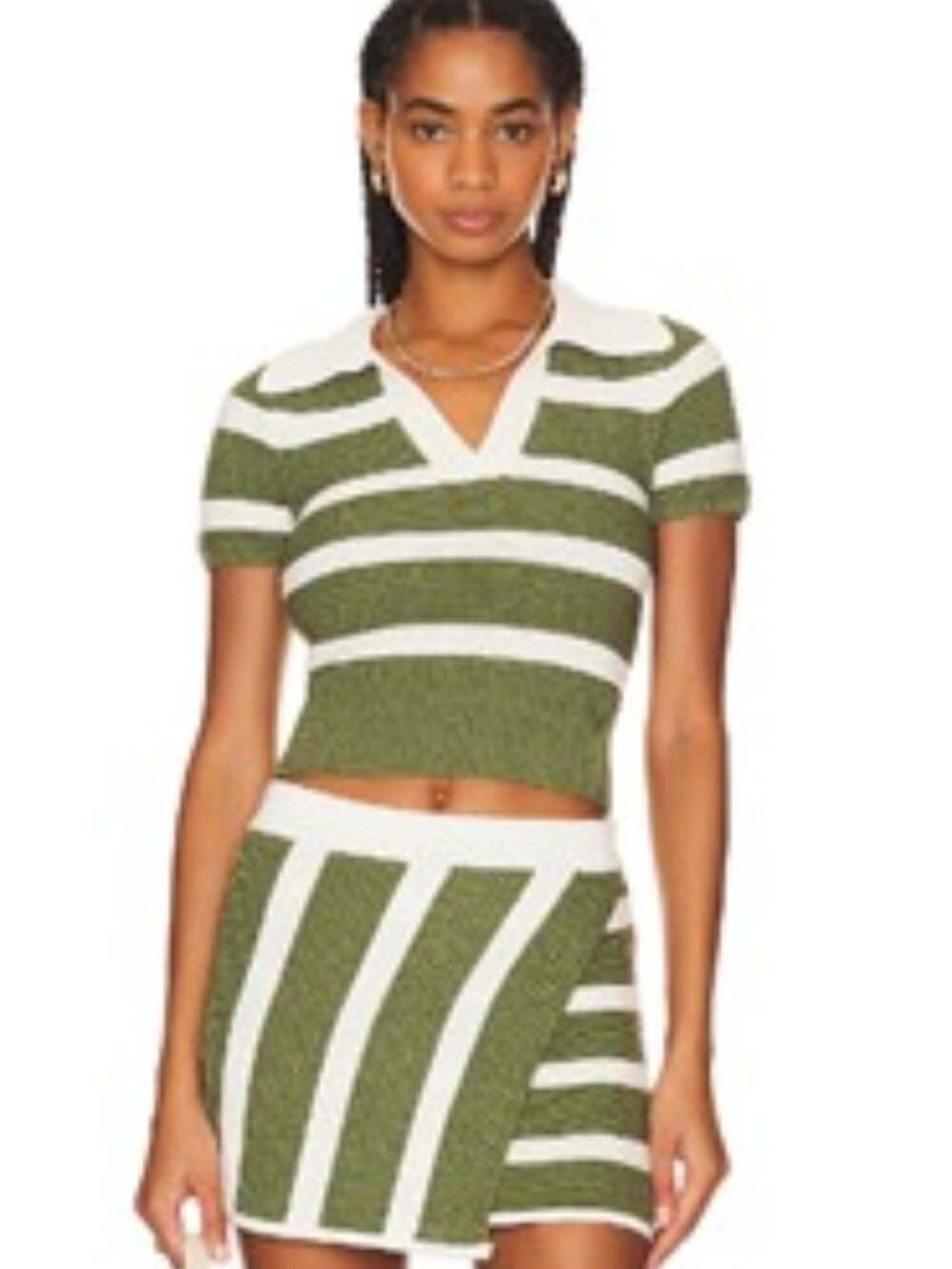 Green and Ivory Striped Knit Top and Mini Skirt Set